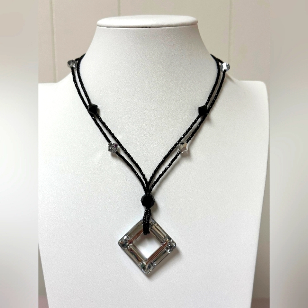 YOLANTA COLLECTION HANDMADE NECKLACE DOUBLE/JET BLACK  AND CLEAR CRYSTAL 15”.